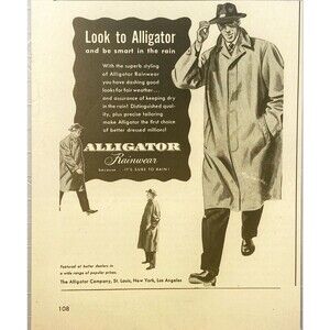 Alligator Rainwear "Look to Alligator be smart in the rain"Vintage Print Ad 1946